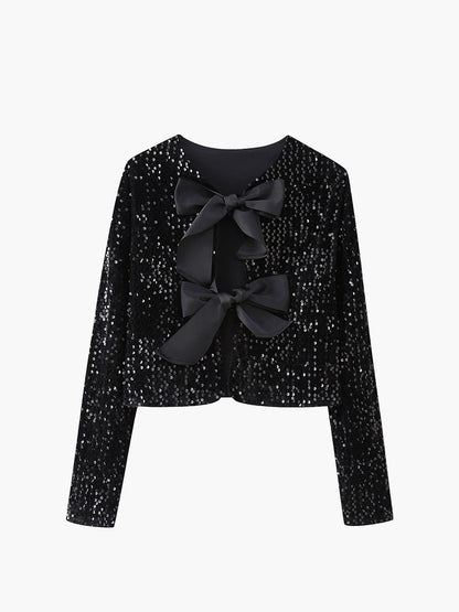 Glittering Soft Bow Knot Embellished Jacket