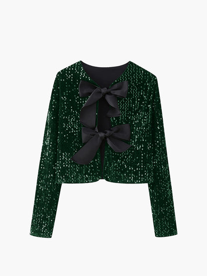 Glittering Soft Bow Knot Embellished Jacket