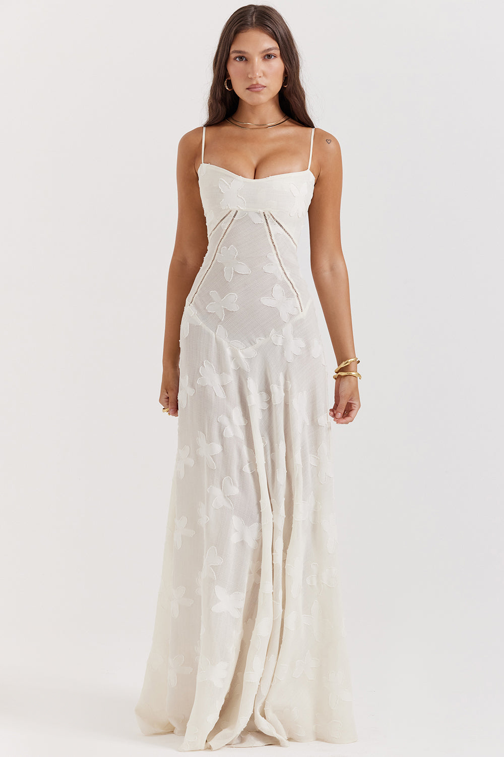 Beautiful Long Sleeveless Embroidered Maxi Dress - Nocini