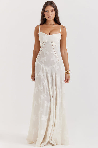 Beautiful Long Sleeveless Embroidered Maxi Dress - Nocini