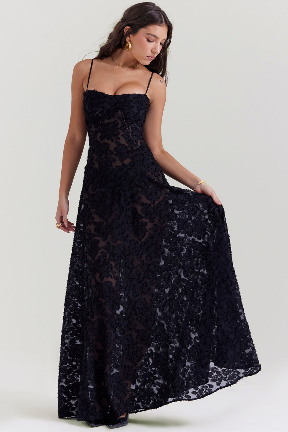 Elegant Women's Maxi Dress with Lace Detail