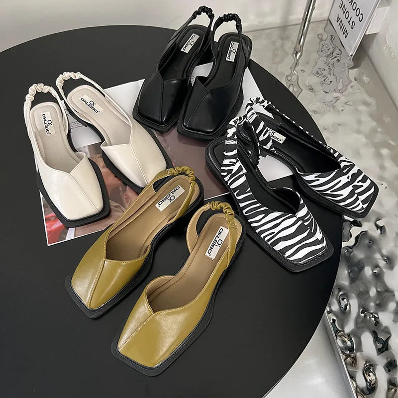 Image of Serena | Women's Square Toe Slingback Flats Sandals