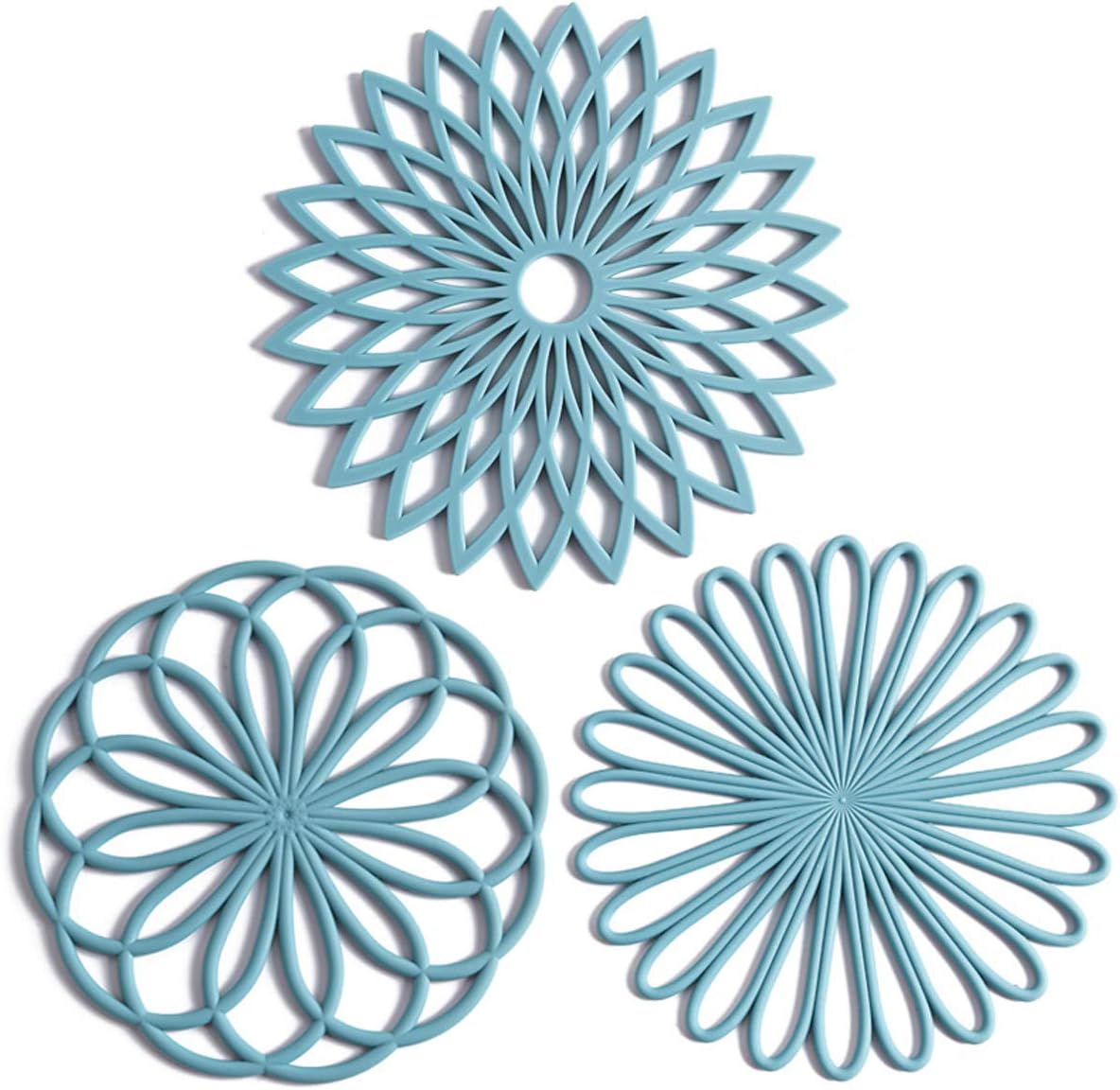 Set of 3 Silicone Coasters: Heat Resistant Heat Pads-Blue-Nora Luxe
