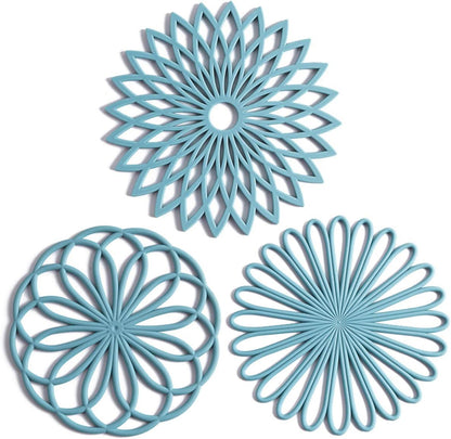 Set of 3 Silicone Coasters: Heat Resistant Heat Pads-Blue-Nora Luxe