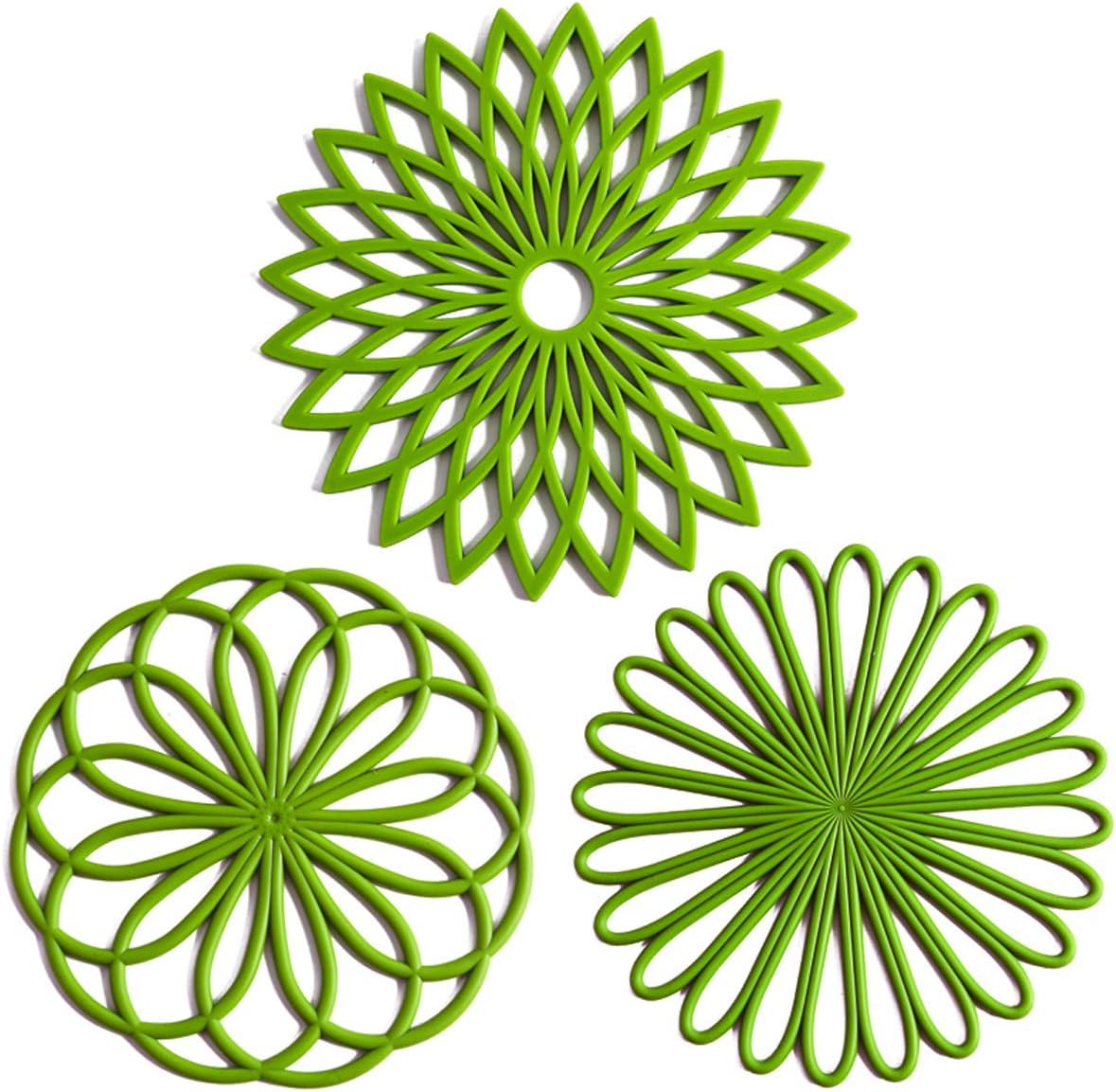 Set of 3 Silicone Coasters: Heat Resistant Heat Pads-Green-Nora Luxe