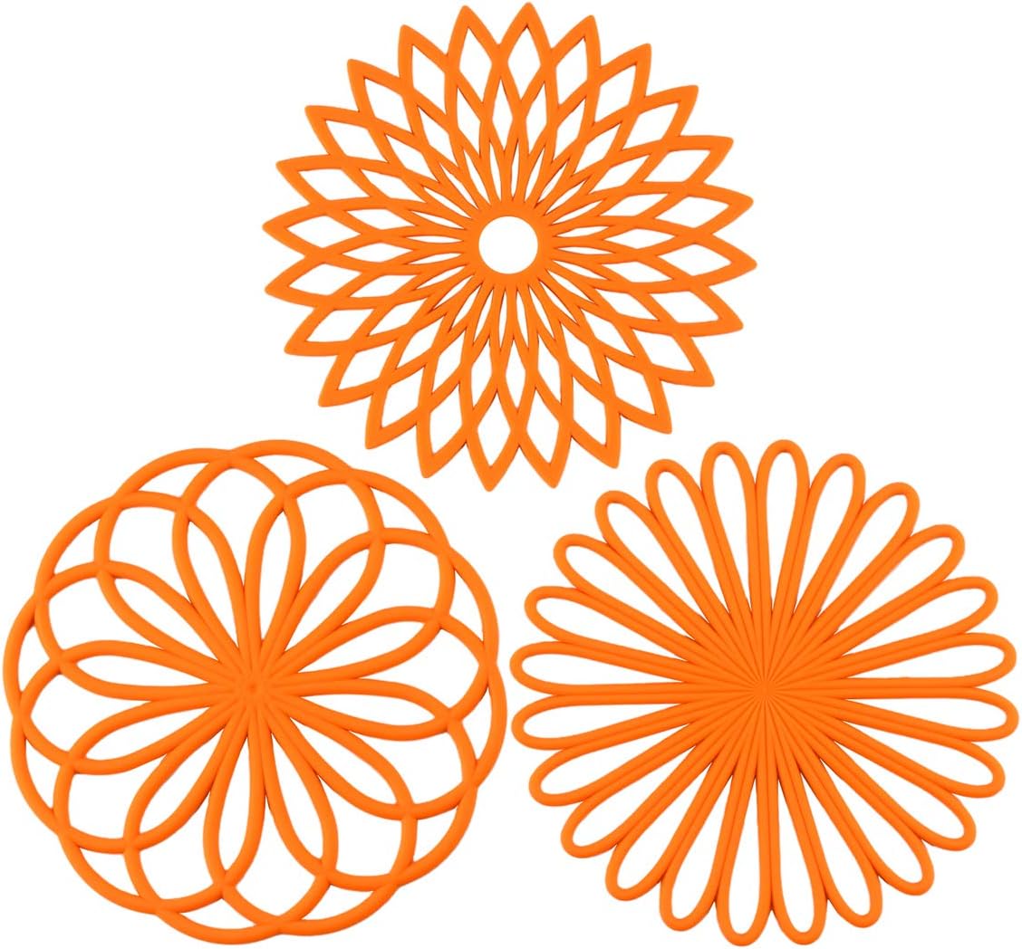 Set of 3 Silicone Coasters: Heat Resistant Heat Pads-Orange-Nora Luxe
