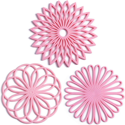 Set of 3 Silicone Coasters: Heat Resistant Heat Pads-Pink-Nora Luxe