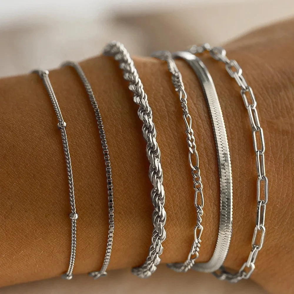 Set of 6 Stylish Bracelets – Amélie-Silver-The Livary