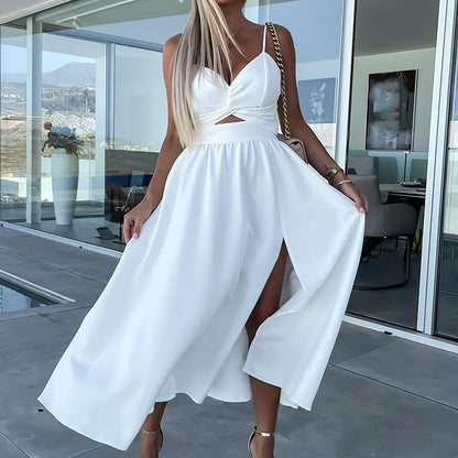 Casual A-Line Midi Dress with Flowy Skirt