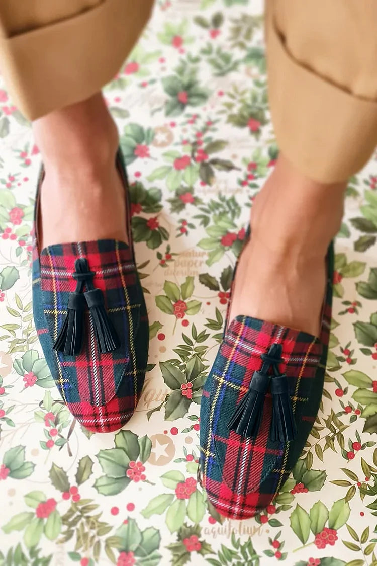 Fashionable Plaid Slip On Shoes - Olytrend