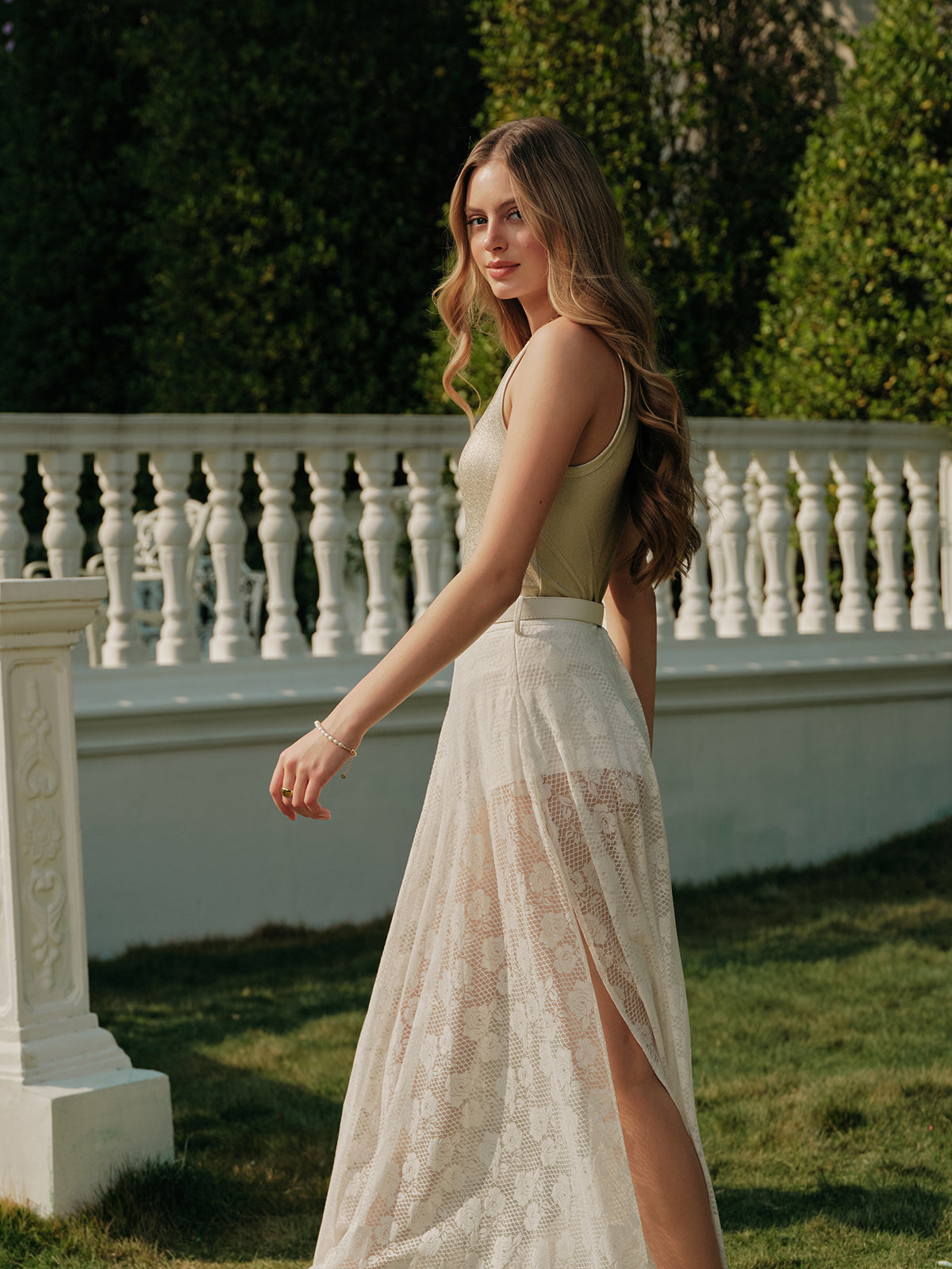 Flowy Ruffled Midi Skirt With Waist Belt