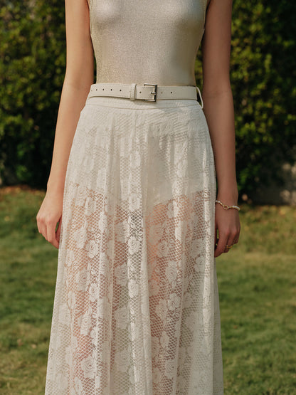 Flowy Ruffled Midi Skirt With Waist Belt