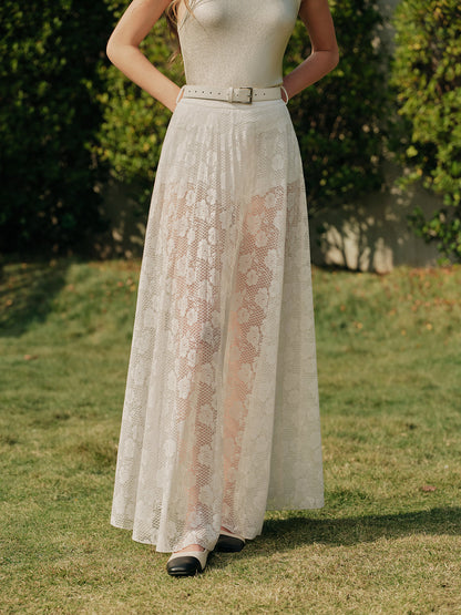 Flowy Ruffled Midi Skirt With Waist Belt