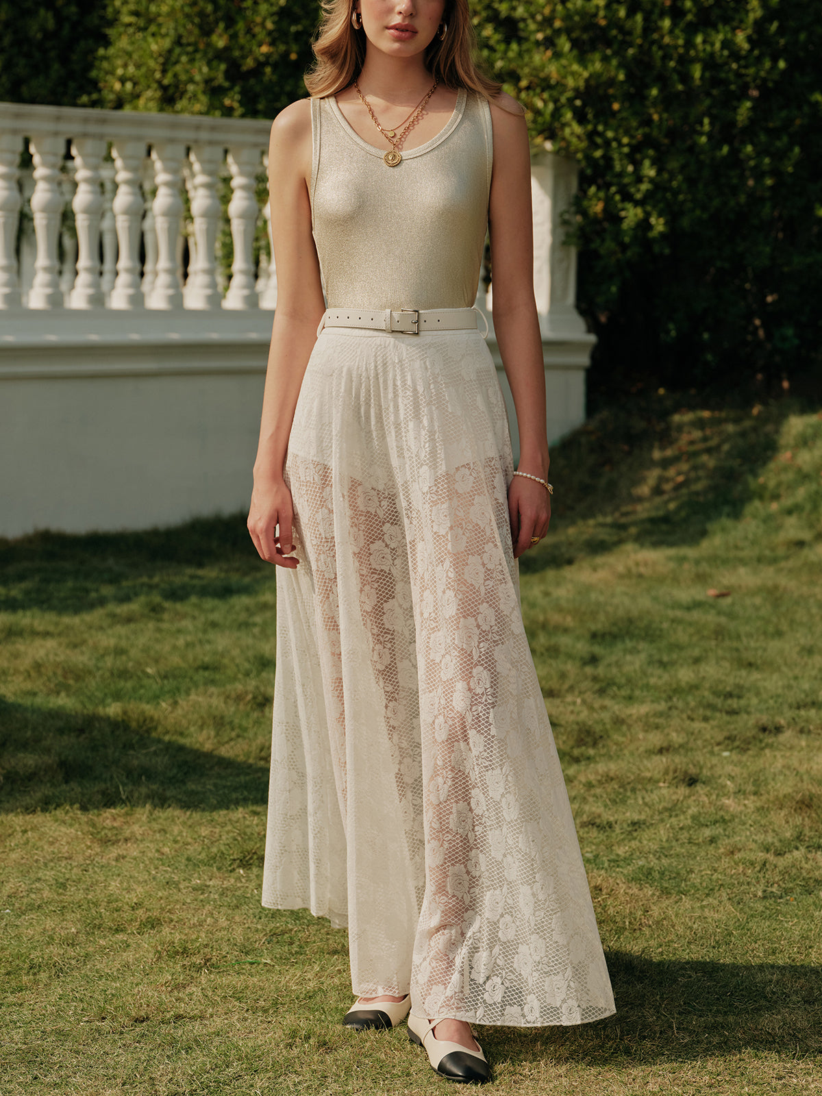 Flowy Ruffled Midi Skirt With Waist Belt - Pexav
