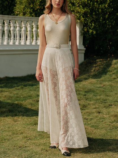 Flowy Ruffled Midi Skirt With Waist Belt - Pexav