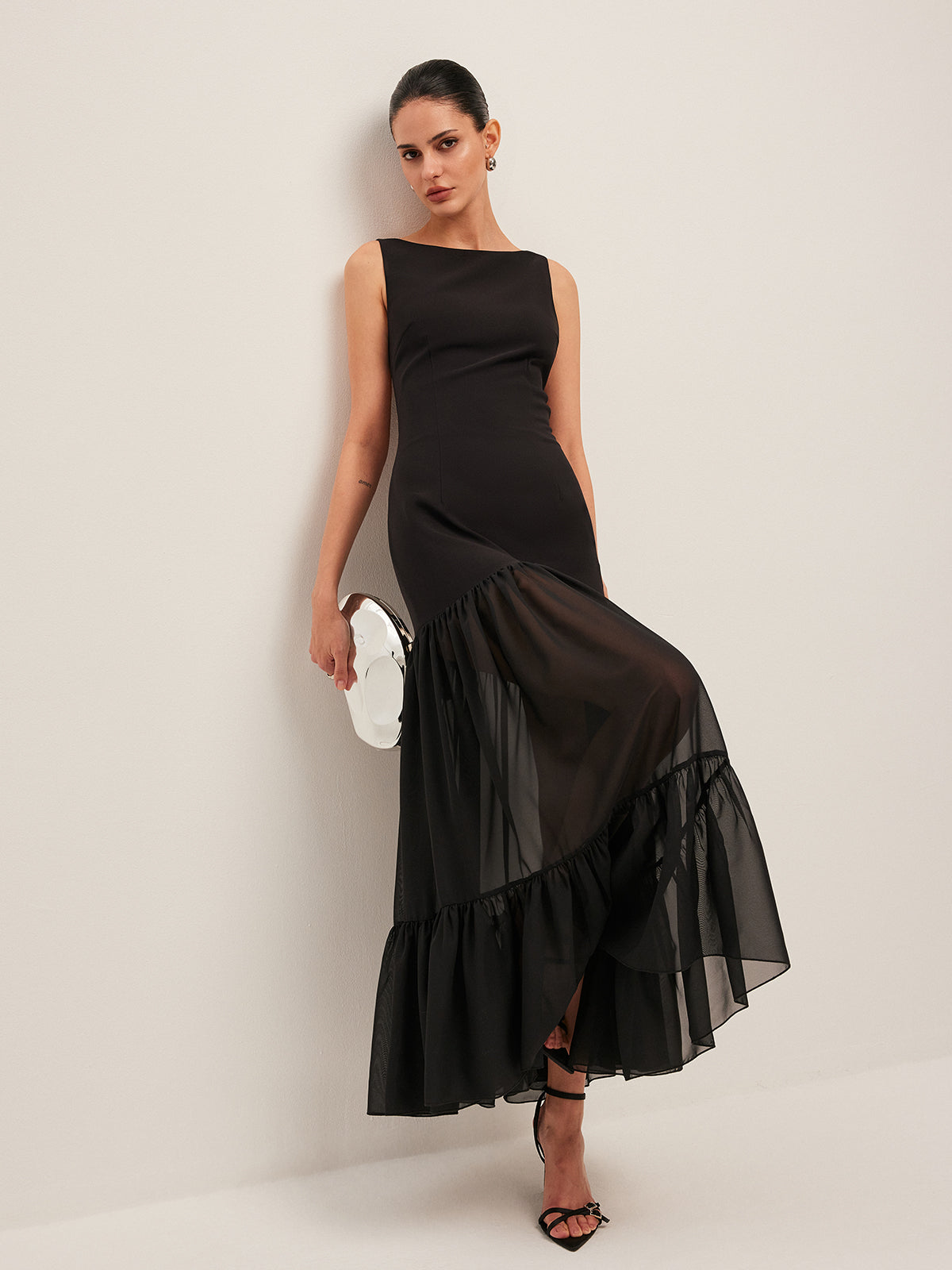 Flowy Ruffle Trim V-Neck Summer Dress