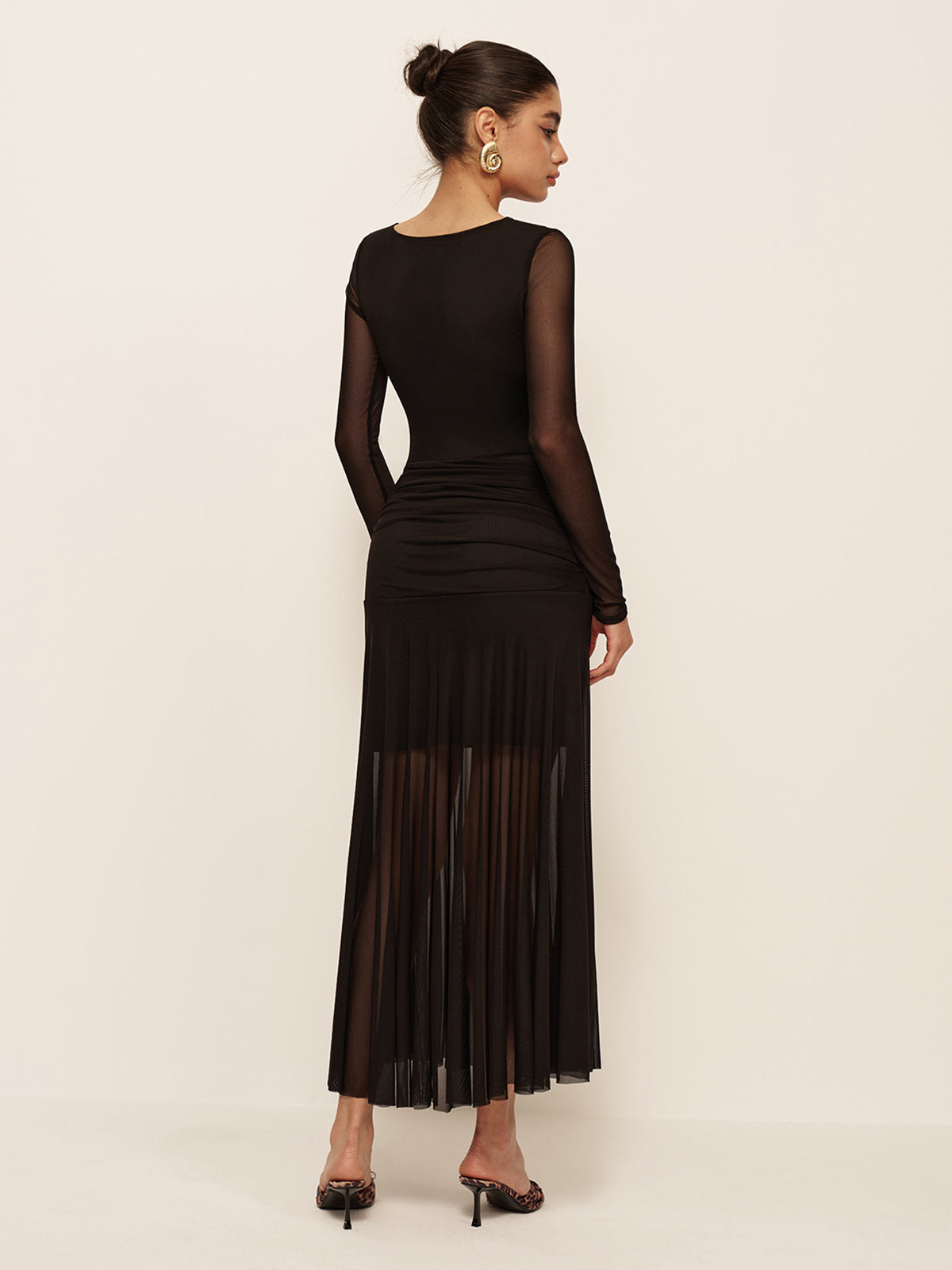Lightweight Gathered Long Sleeve Chiffon Dress