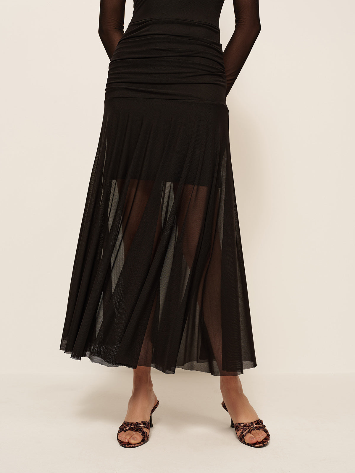 Lightweight Gathered Long Sleeve Chiffon Dress