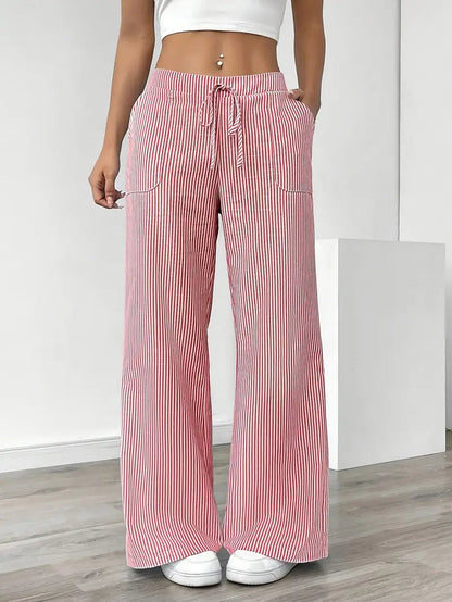 Image of Sheila | Women's High-Waisted Striped Drawstring Pants