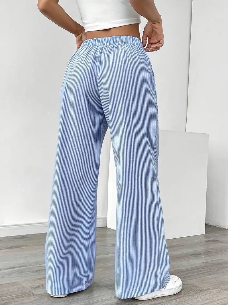 Image of Sheila | Women's High-Waisted Striped Drawstring Pants