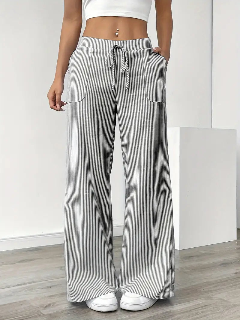 Image of Sheila | Women's High-Waisted Striped Drawstring Pants