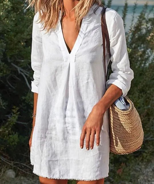 Image of Shelby | Women's V-Neck Long Sleeve Mini Dress