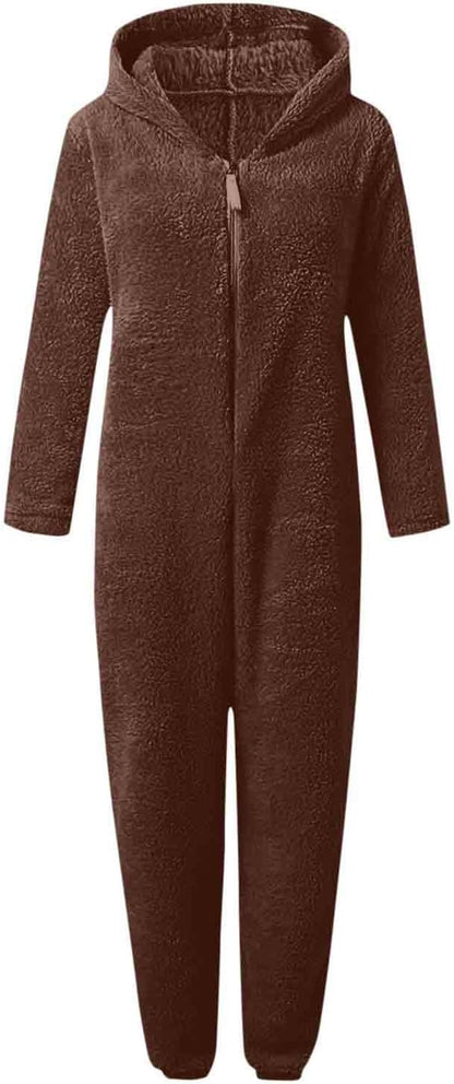 Sherpa Fuzzy Onesie with Hood - CozyCat-Olive Green-S-Nora Luxe