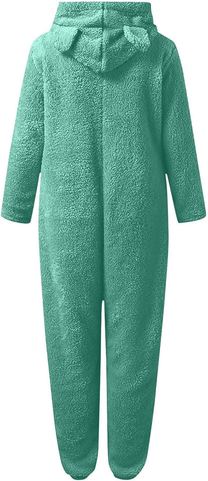 Sherpa Fuzzy Onesie with Hood - CozyCat-Olive Green-S-Nora Luxe