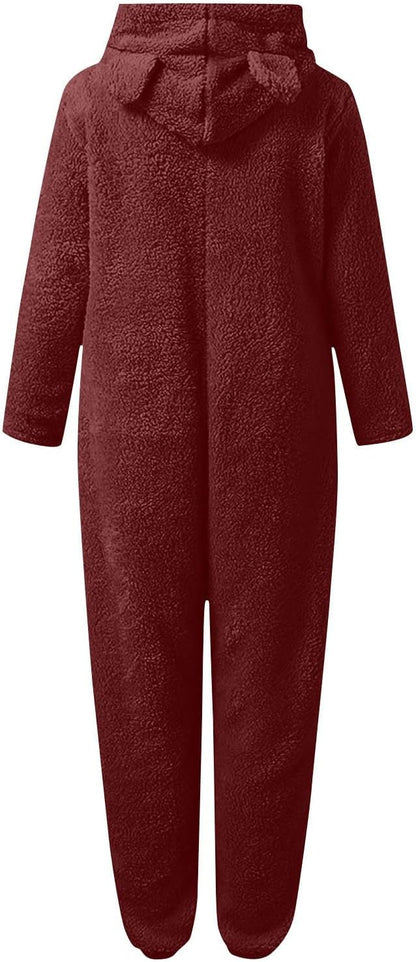 Sherpa Fuzzy Onesie with Hood - CozyCat-Olive Green-S-Nora Luxe