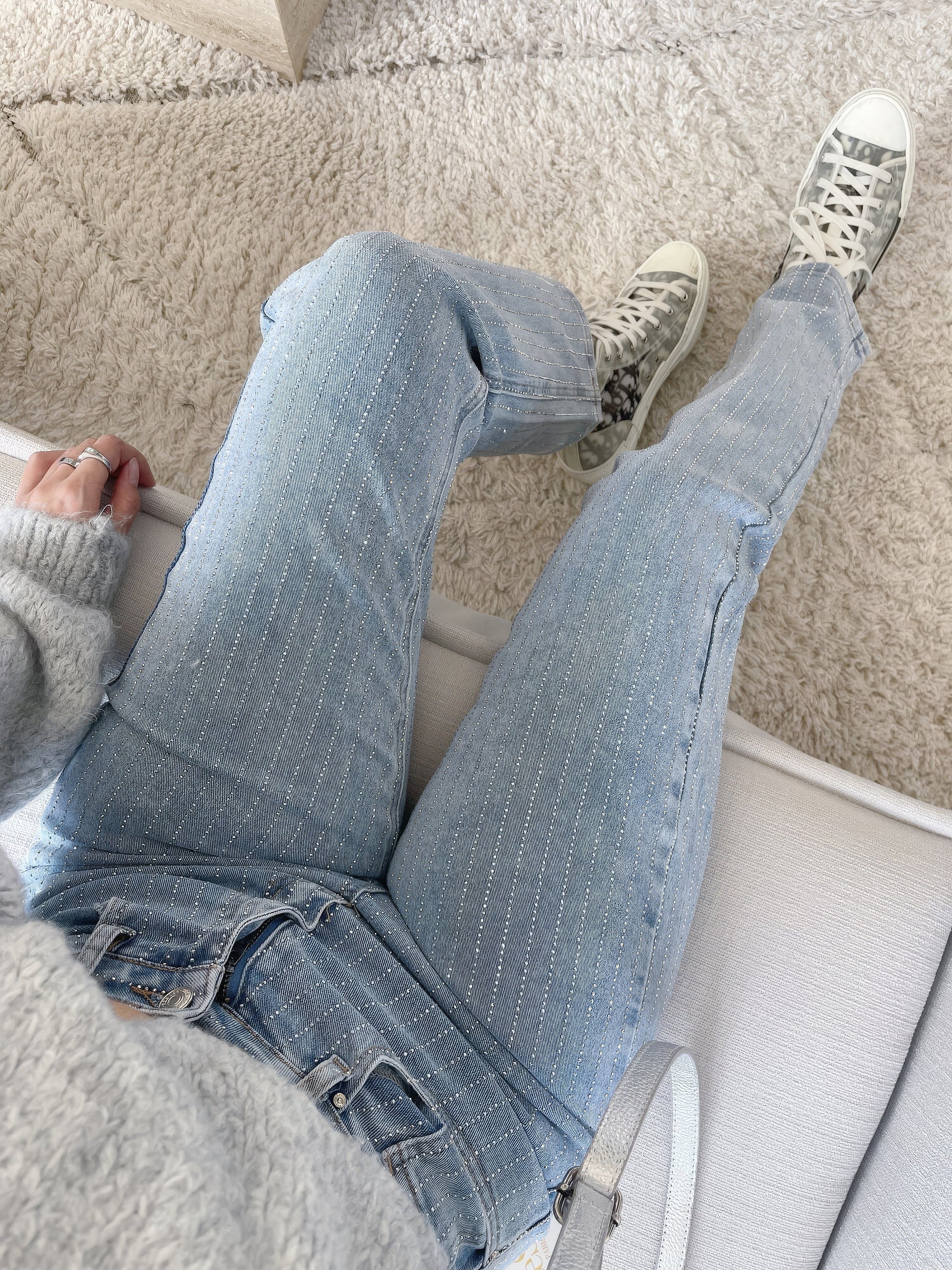 Shiny Denim Jeans - StarStruck-S-Light Blue Striped-Nora Luxe