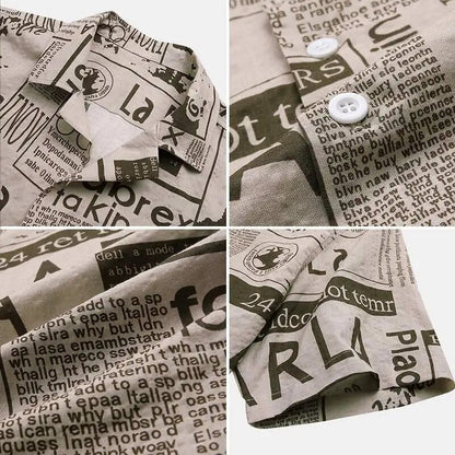 Shirt with Newspaper Print and Button Closure - Milo-Black-S-Nora Luxe