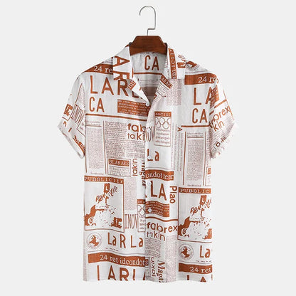 Shirt with Newspaper Print and Button Closure - Milo-Black-S-Nora Luxe