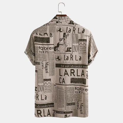 Shirt with Newspaper Print and Button Closure - Milo-Black-S-Nora Luxe