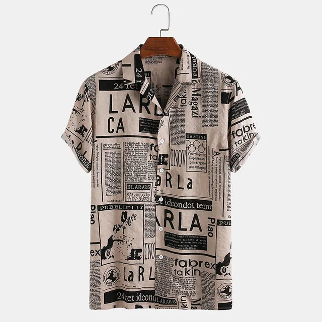 Unique Newsprint Button Down Shirt - Pexav