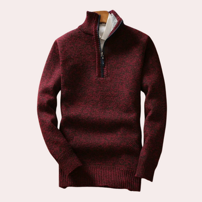 Shizley - Men's Sweater with High Neck and Zip Closure-Dark red-S-Nora Luxe