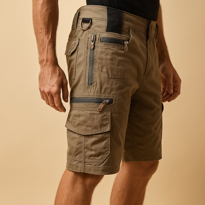 Men’s short cargo shorts with multiple pockets and relaxed fit, perfect for outdoor adventures, travel, and casual everyday wear.