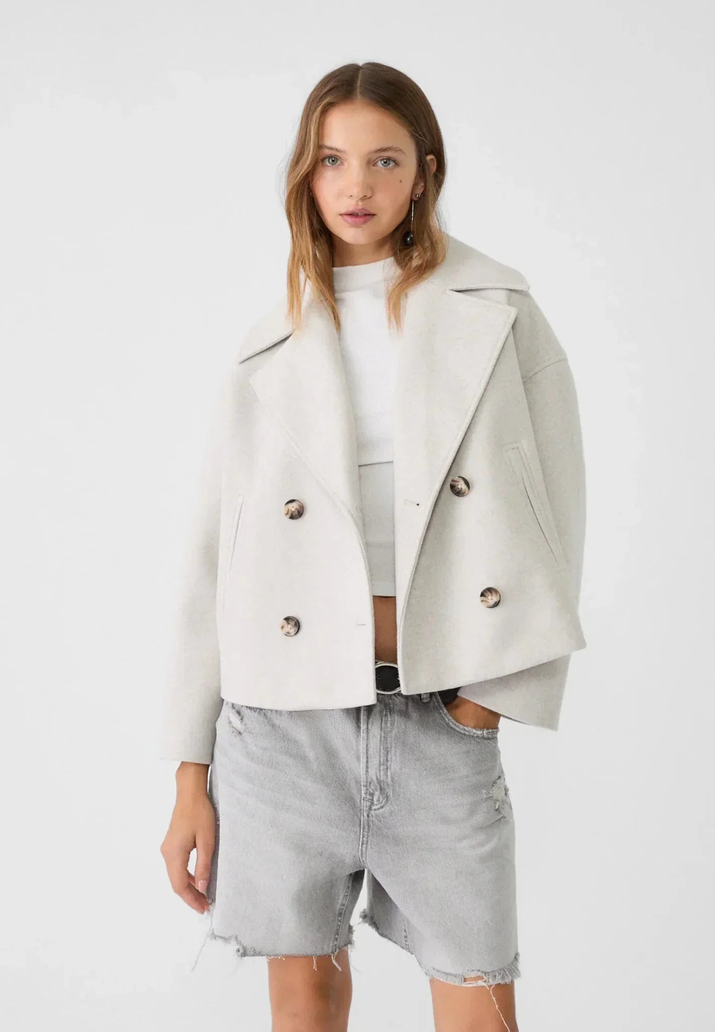 Warm Double-Breasted Wool Pea Coat Jacket - Nocini