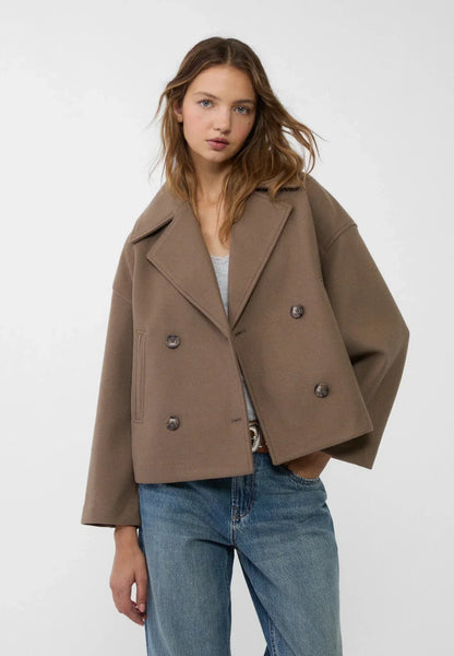 Warm Double-Breasted Wool Pea Coat Jacket