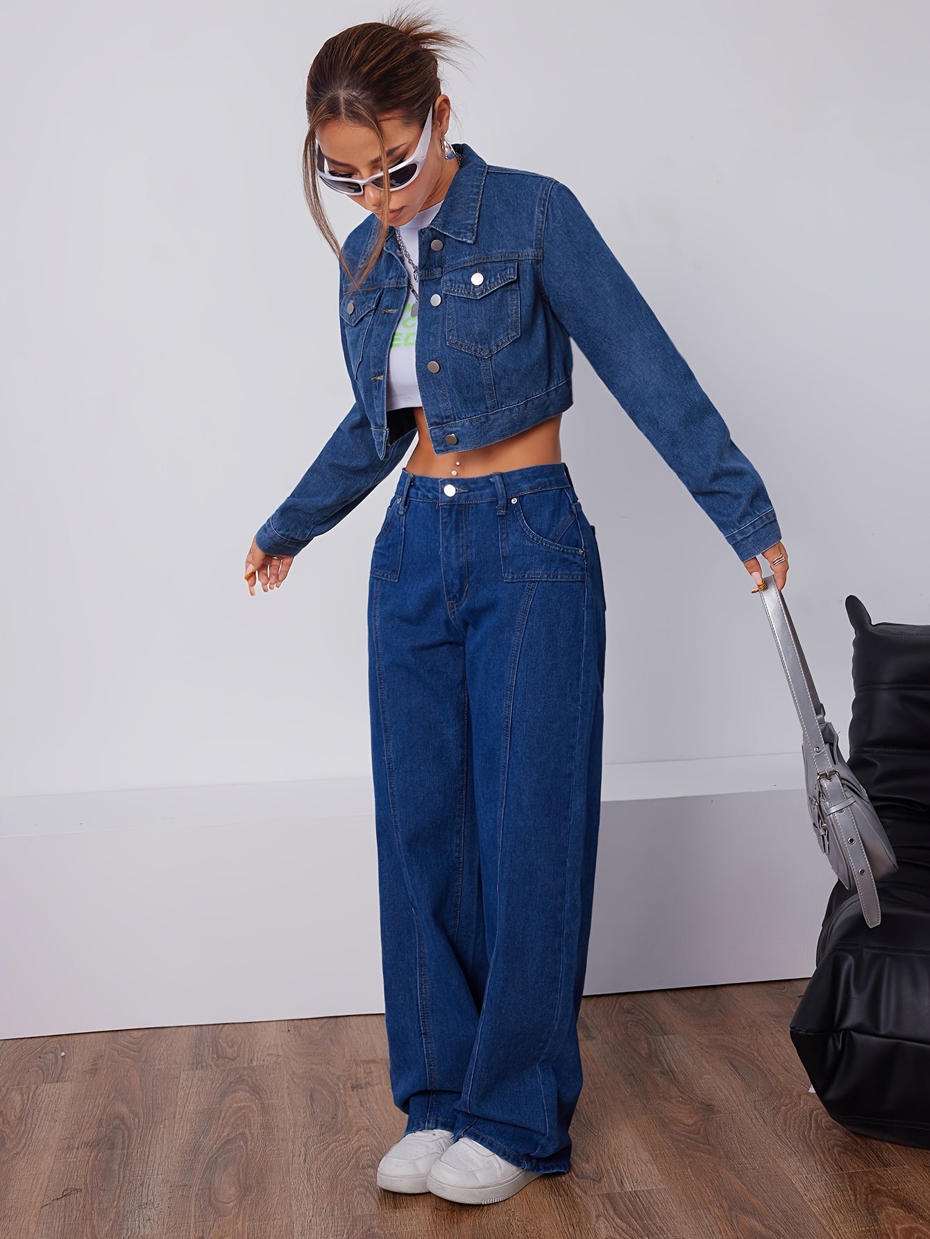 Short Fitted Denim Jacket in Vintage Blue - Elise-XS-Nora Luxe