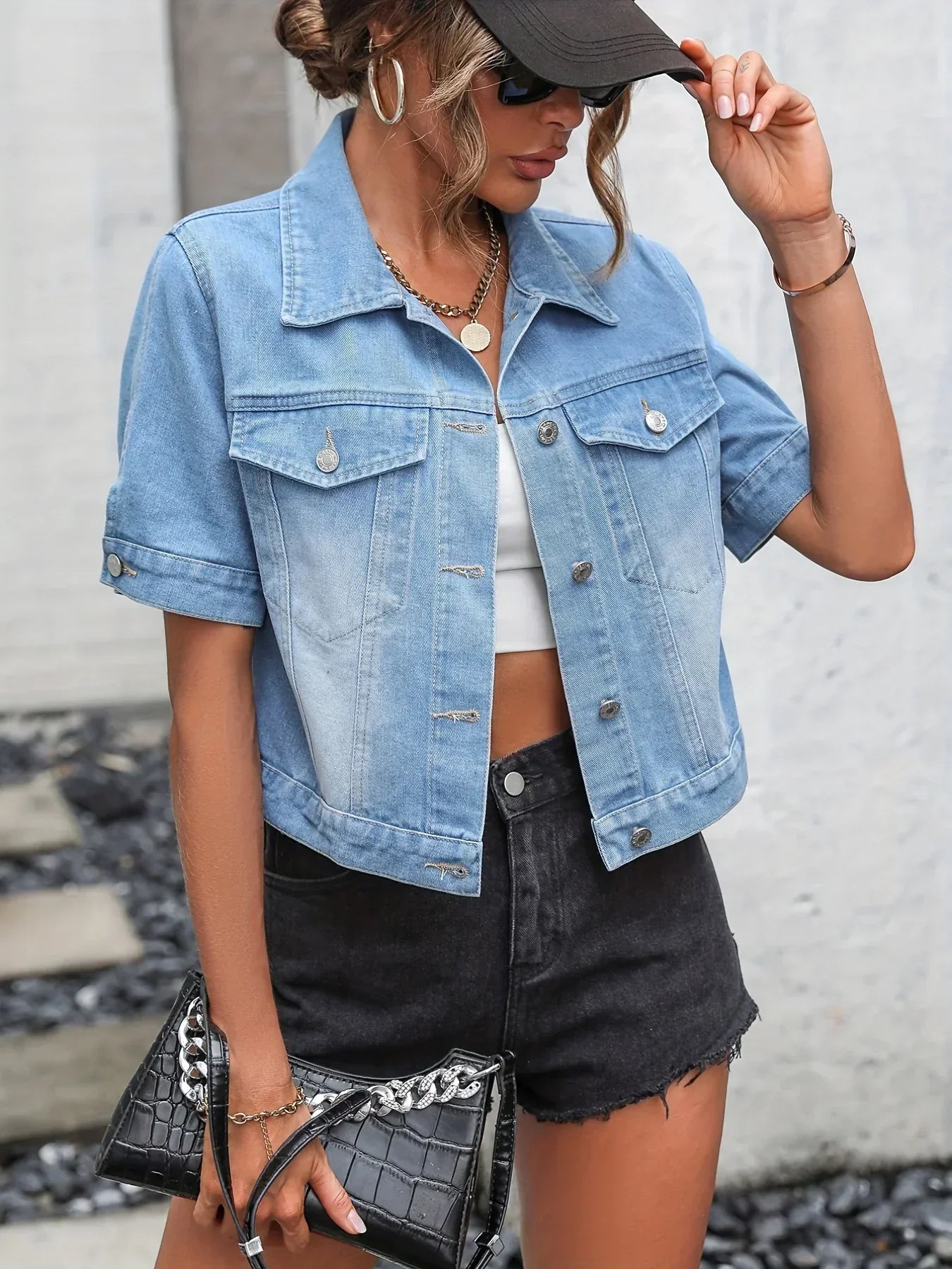 Short Sleeve Denim Jacket | Luna | Fashionable and Comfortable-XS-Light blue-Nora Luxe