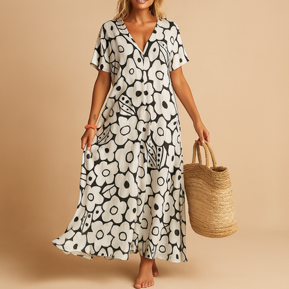 Short sleeve summer dress for women named Isla, featuring a lightweight, breathable fabric and casual fit perfect for warm days, beach outings, and brunches.