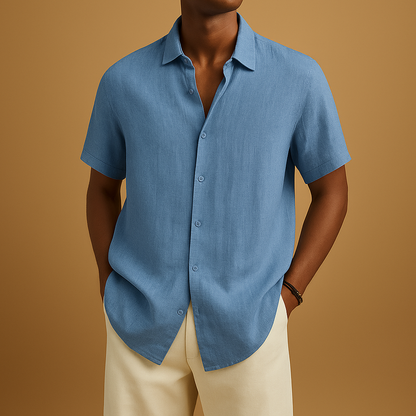 Men’s short sleeve summer shirt with button design and regular fit, ideal for holidays and casual outfits.