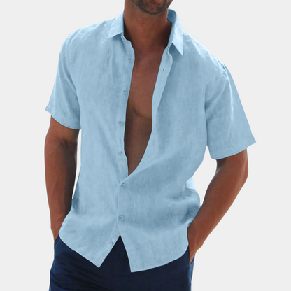 Short Sleeves Linen Men's Shirt - Dax-Light blue-S-Nora Luxe