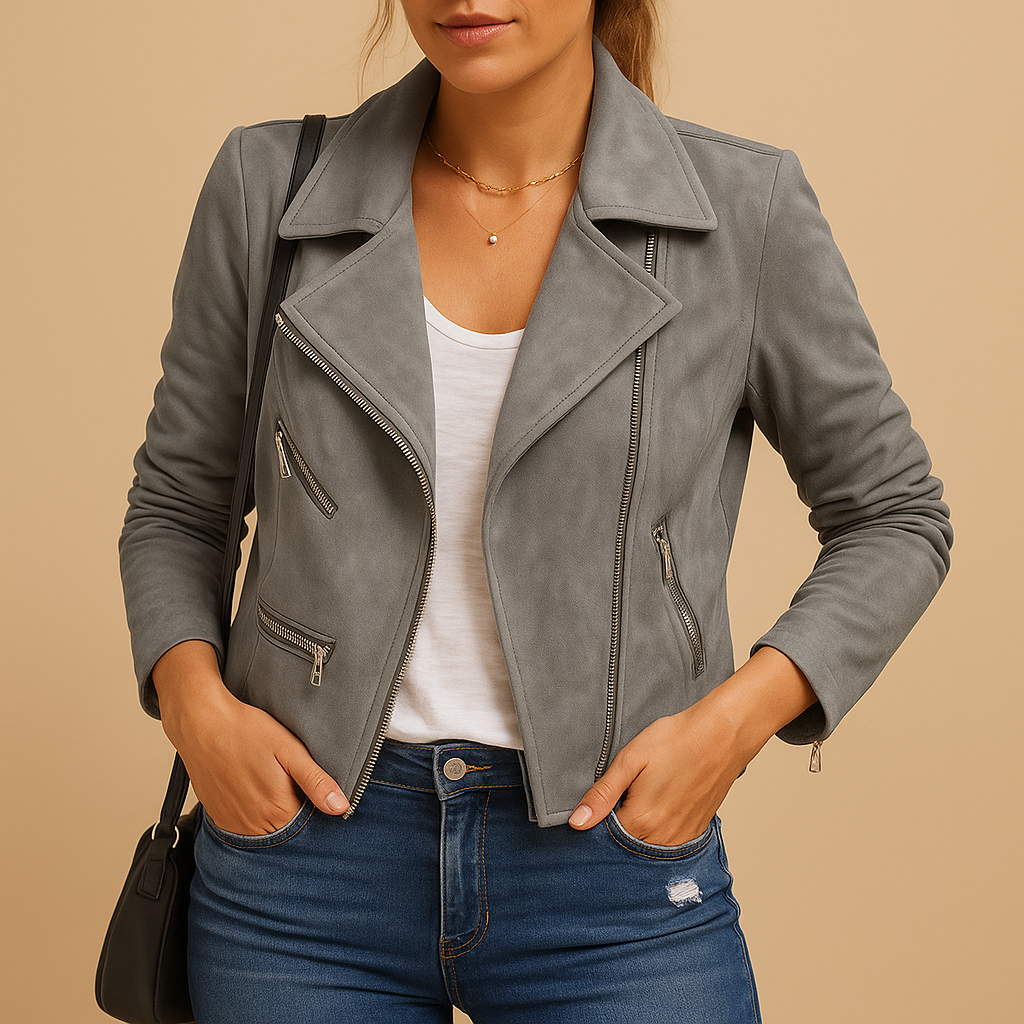 Women’s short summer jacket with a tailored fit and modern design, ideal for layering over dresses or casual outfits in warm weather.