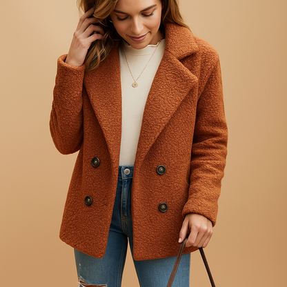 Short winter coat for women with tailored fit and elegant button details, made from high-quality midweight fabric for stylish comfort in winter.