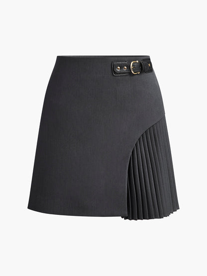 Flowy Waist Buckle Midi Skirt - Pexav