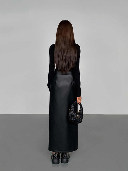 Faux Leather Mid Length Bodycon Skirt