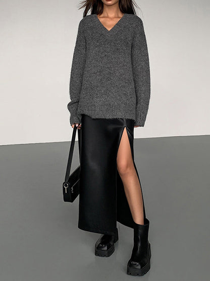 Faux Leather Mid Length Bodycon Skirt
