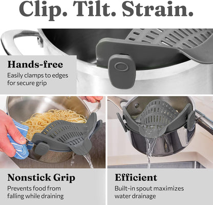 Silicone Clip-On Strainer – Heat-Resistant Colander for Pasta & Vegetables-Grey-Nora Luxe