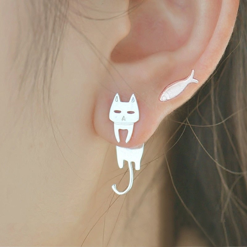 Shiny Animal Kitty Stud Earrings - Pexav